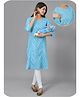 Kaheksa Cotton Three Fourth Sleeves Bandhani Printed Concealed Zipper Nursing Access Maternity Kurta - Sky Blue