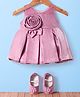 Bluebell Satin Woven Sleeveless Party Frock with Pair of Booties & Floral Applique - Pink