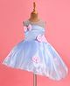Bluebell Tissue Woven Sleeveless Party Frock With Bow Appliques - Light Blue