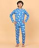 Ninos Dreams 100% Cotton Knit Full Sleeves Space Theme Printed Coordinating Night Suit - Blue