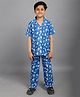 Ninos Dreams 100% Cotton Knit Half Sleeves Space Theme Printed Coordinating Night Suit - Blue