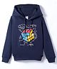 Taeko Fleece Knit Full Sleeves Hooded Sweatshirt with Text Print - Navy Blue
