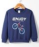 Taeko Fleece Knit Full Sleeves Sweatshirt with Text  & Bicycle Print - Navy Blue