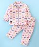 Enfance Core Cotton Woven Full Sleeves Vehicles Printed Coordinating Night Suit Set - Pink