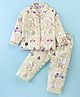 Enfance Core Cotton Woven Full Sleeves Animal Vehicle Printed Coordinating Night Suit Set - Parrot Green