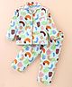 Enfance Core Cotton Woven Full Sleeves Abstract Printed Coordinating Night Suit Set - Sea Green
