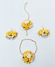 Daizy Flower Embellished Maag Teeka Bracelet Earrings Set  Yellow