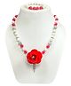 Daizy Flower Embellished Necklace Bracelet Set Red