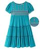 EARTHY TOUCH Woven Half Sleeves Embroidered  Tiered Ethnic Dress - Light Blue