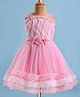 Bluebell Net Woven Sleeveless Shimmered Party Frock with Floral Applique - Pink