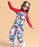 Ollington St.100% Cotton Knit Text Printed Dungaree & Full Sleeves Rib High Neck Top - White & Red