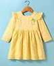 Twetoons Cotton Woven Full Sleeves Heart Printed Frock with Bow Applique & Frill Detailing - Yellow