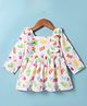 Twetoons Cotton Knit Full Sleeves Ice Cream Printed Frock with Frill Detailing - White