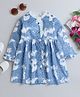 Twetoons Velvet Woven Full Sleeves Frock With Tie & Dye Print - Light Blue