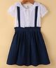 ORRIGANY Cotton Woven Half Sleeves Collared Solid Frock - White & Navy