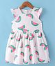 ORRIGANY Cotton Woven Cap Sleeves Frock With Fruits Print - White & Pink