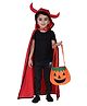 Itsmycostume Fleece Halloween Theme Half Sleeves Solid Tee & Tights With Hooded Cape & Pumpkin Printed Basket - Red