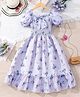 Bolly Lounge Half Sleeves Floral  Printed Smocked  Dress - Blue