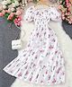 Bolly Lounge Half Sleeves Floral  Printed Smocked  Dress - White