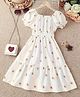 Bolly Lounge Half Sleeves Floral  Printed Smocked  Dress - White
