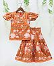 Bolly Lounge Half Sleeves Floral Printed & Gota Lace Embellished Kurta With Sharara - Orange