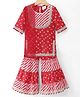 Teentaare Cotton Knit Three Fourth  Sleeves Kurta and Gharara Set With Bandhani Print & Dupatta - Red