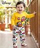 Babyhug Disney Interlock Knit Full Sleeves Onesie with Bootie Leggings Car Graphics - Yellow & White