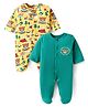 Babyhug Cotton Knit Full Sleeves Solid  & Animal Printed Footed Sleep Suits Pack of 2 - Yellow & Green
