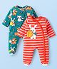 Babyhug Cotton Knit Full Sleeves Stripe & Animal Printed Footed Sleep Suits Pack of 2- Green & Red