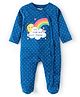 Babyhug Cotton Knit Full Sleeves Sleep Suit With Polka Dots & Text Print - Blue