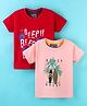 Dapper Dudes Pack Of 2 Half Sleeves Beach Break & Beep Text Printed Tees - Peach & Red