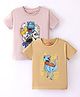 Dapper Dudes Pack Of 2 Half Sleeves Out Of This World & Skate Roar Text Printed Tees - Lilac & Beige