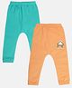 MINI KLUB Cotton Pack Of 2 Space Theme Printed & Solid Joggers - Multi Colour