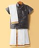 Dapper Dudes Half Sleeves Solid Shirt With Mundu & Angavastram - Grey