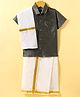 Dapper Dudes Half Sleeves Solid Shirt With Mundu & Angavastram Set - Pista