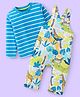 Babyhug Single Jersey Knit Full Sleeves Striped T-Shirt & Full Length Dungaree Set with Zebra Print -Blue & White