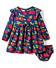 Babyhug Single Jersey Knit Full Sleeves Frock With Fruit Print & Bloomer - Blue