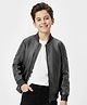 Pine Kids Woven Solid Color Full Sleeves Leather Jacket - Black
