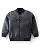 Pine Kids Woven Solid Color Full Sleeves Leather Jacket - Black