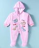 Child World Interlock   Knit Full Sleeves Hooded Striped Dino Embroidered Footed Sleep Suit - Pink