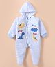 Child World Interlock   Knit Full Sleeves Hooded Striped Dino Embroidered Footed Sleep Suit - Light Blue