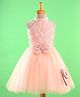 Enfance Sleeveless Bow Applique Flared Party Dress With Sling Bag - Peach