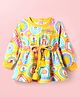Babyhug Cotton Knit Full Sleeves Winter Frock With Animal & Floral Print - Mustard