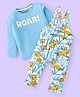 Babyhug Single Jersey Knit Dungaree and Full Sleeves T-Shirt Set with Cub Print - White & Sky Blue