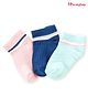 Honeyhap Premium Cotton Bamboo Spandex With Bio Finish Stripe Designed Socks Pack of 3 - Light Pink Navy Blue & Sky Blue