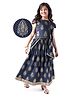 Earthy Touch Single Jersey Knit Half Sleeves Foil Printed Lehenga Choli Set with Dupatta - Navy Blue