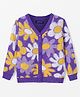 Pine Kids Full Sleeves Front Open   Sweater With Floral Design - Purple Yellow & White