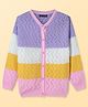 Pine Kids Full Sleeves Front Open   Sweater With Stripes - Purple Yellow & White