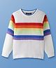 Pine Kids Knitted Full Sleeves Color Block Designed Sweater - White