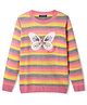 Pine Kids Knitted Full Sleeves Pullover Striped Sweater With Sequinned Butterfly Design - Yellow & Dark Pink